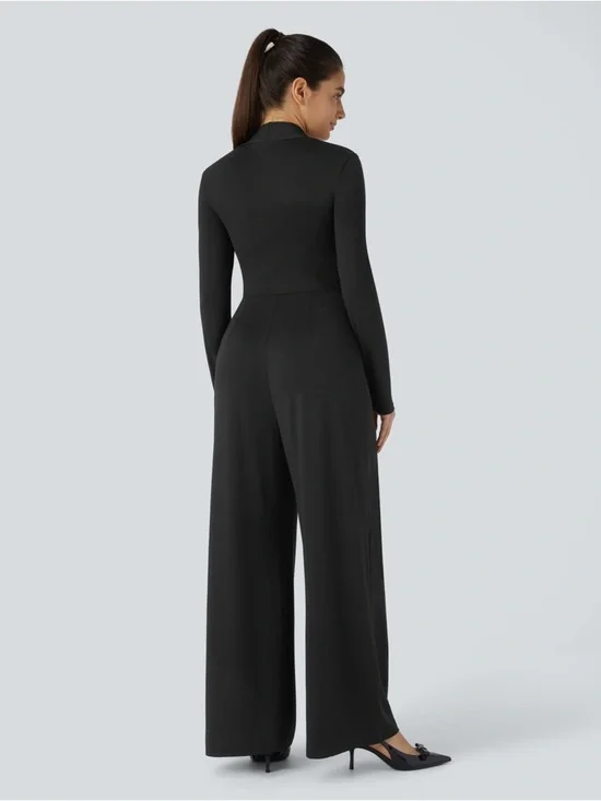 Halara Black Long Sleeve Wide Leg Jumpsuit M Built-In Bra NWT - Picture 2 of 6